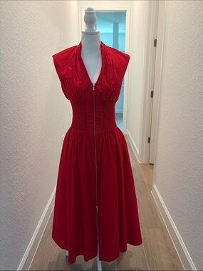 Red Women’s Zip-Front Midi Dress